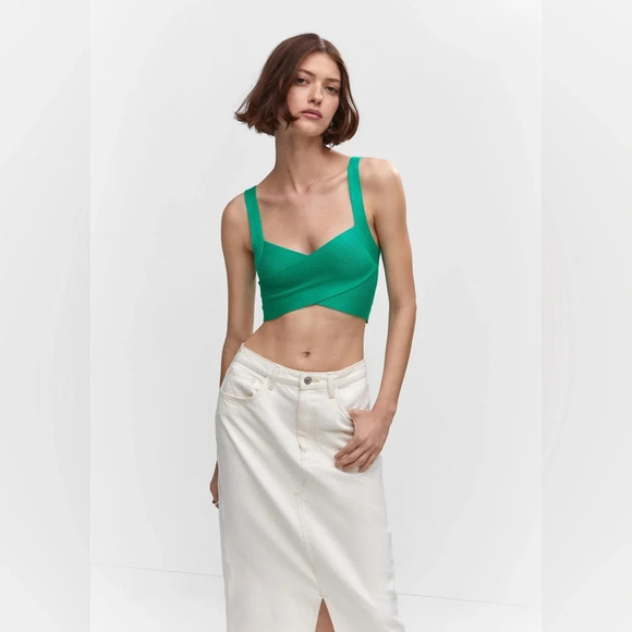 Mango (MNG) Ribbed Green Crop Top - Medium - Picture 2 of 10